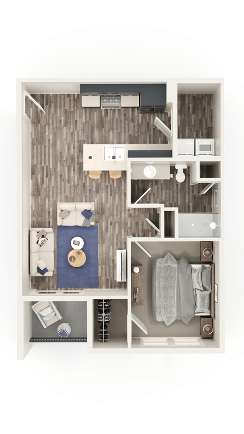 Floor plan for 1 bed, 1 bath, 720 sqft