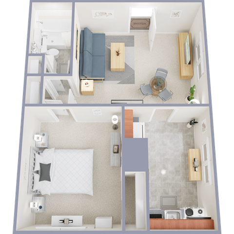 Floor plan for 1 bed, 1 bath, 600 sqft