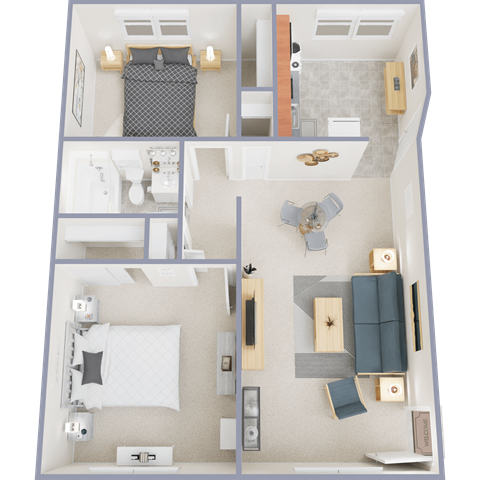 Floor plan for 2 beds, 1 bath, 800 sqft