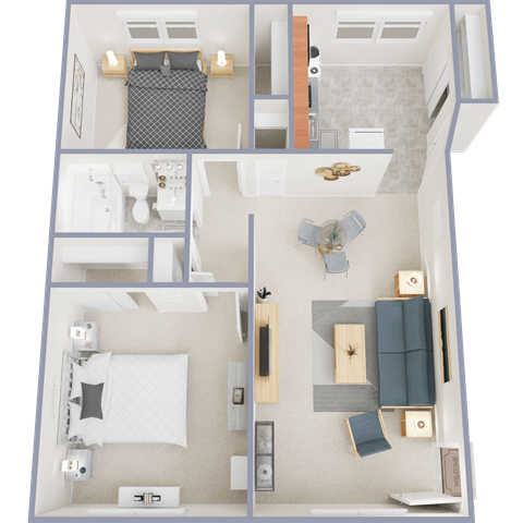 Floor plan for 2 beds, 1 bath, 800 sqft