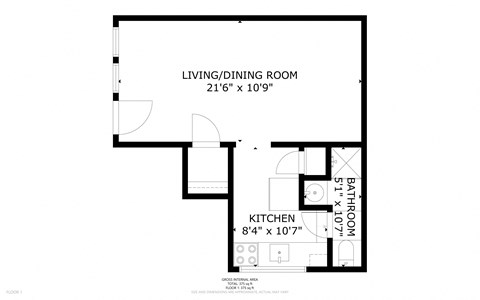 Floor plan for studio, 1 bath, 406 sqft
