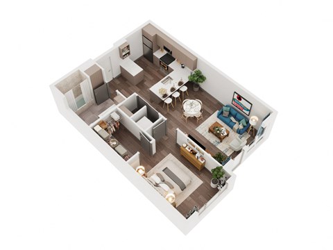 Floor plan for 1 bed, 1 bath, 694 sqft