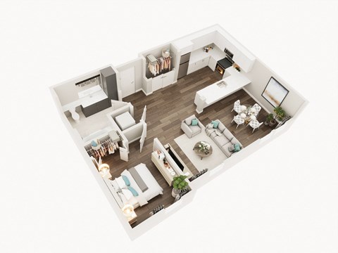 Floor plan for 1 bed, 1 bath, 718 sqft