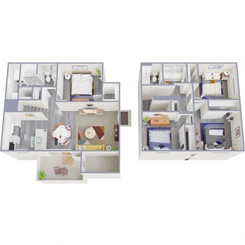 Floor plan for 4 beds, 2 baths, 1312 sqft