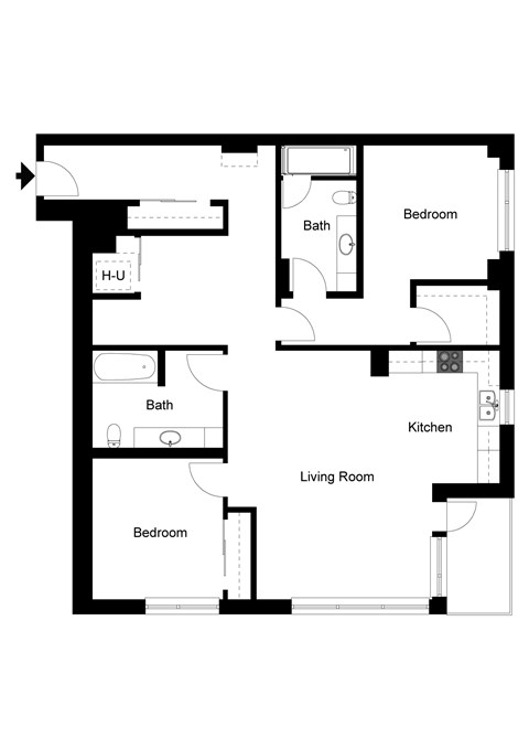 Floor plan for 2 beds, 2 baths, 1392 sqft