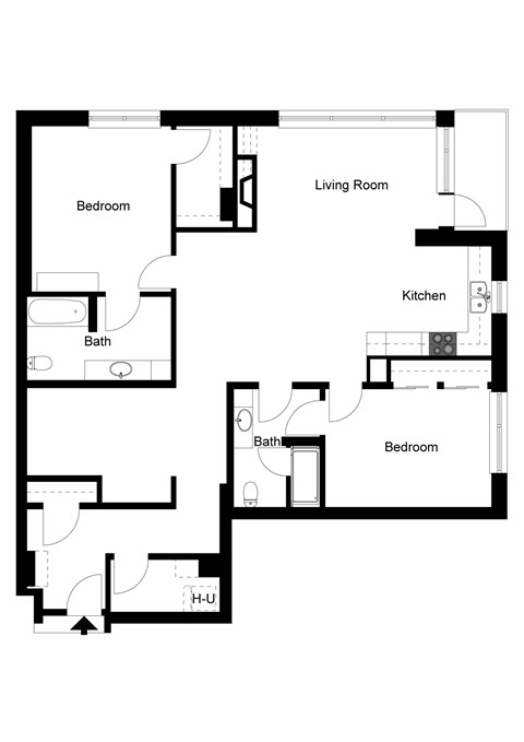 Floor plan for 2 beds, 2 baths, 1563 sqft