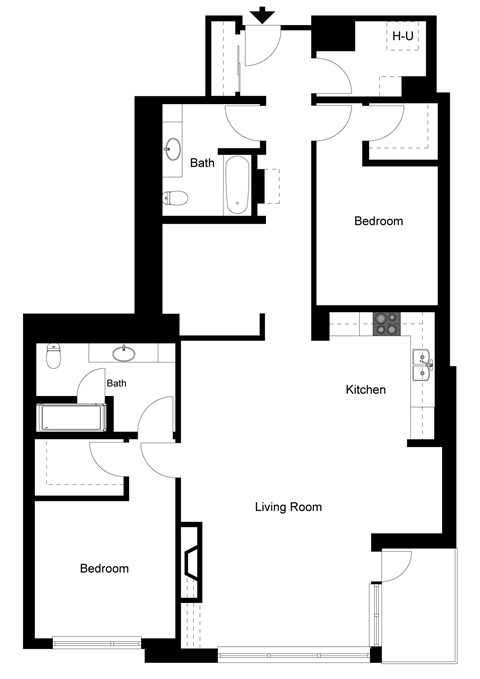 Floor plan for 2 beds, 2 baths, 1583 sqft