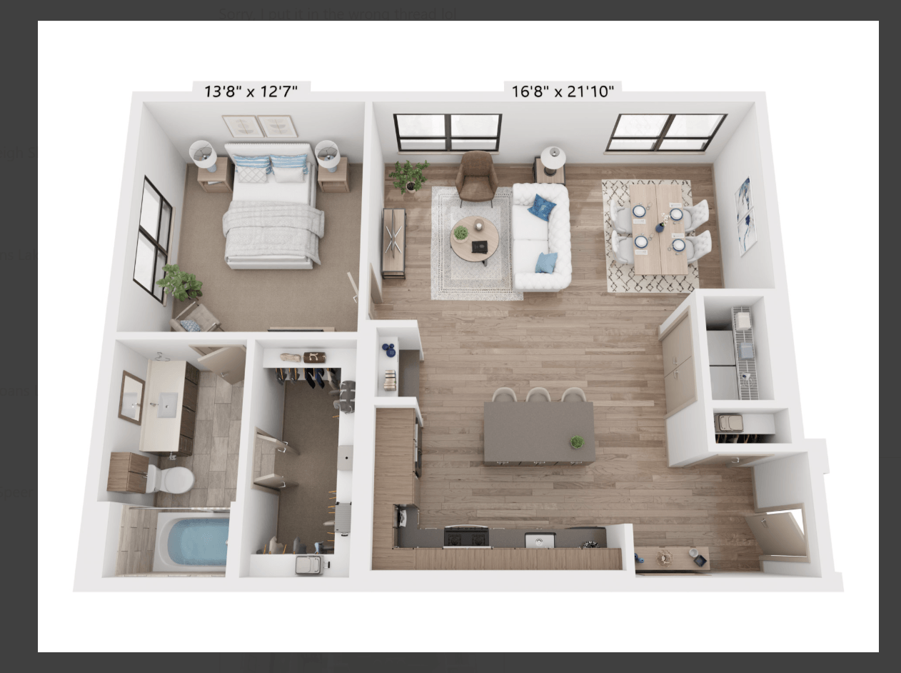Floor plan for 1 bed, 1 bath, 1009 sqft