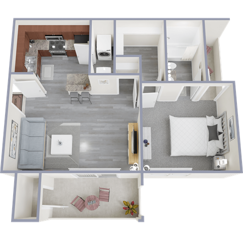 Floor plan for 1 bed, 1 bath, 641 sqft