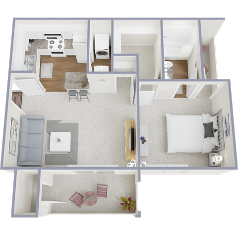 Floor plan for 1 bed, 1 bath, 641 sqft