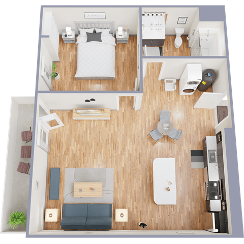 Floor plan for 1 bed, 1 bath, 646 sqft