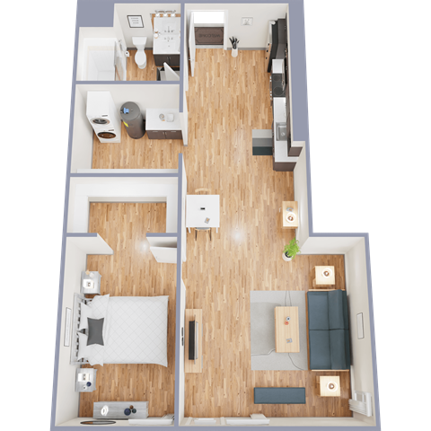 Floor plan for 1 bed, 1 bath, 948 sqft