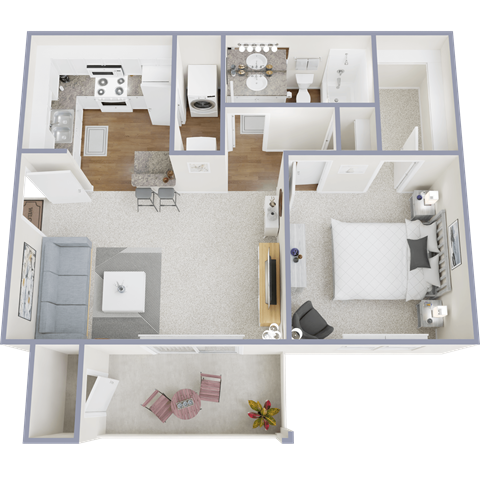 Floor plan for 1 bed, 1 bath, 642 sqft