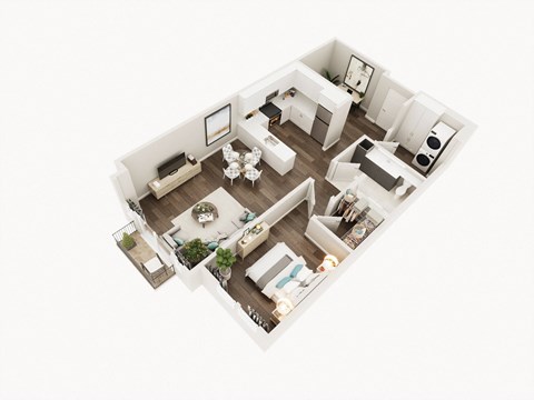Floor plan for 1 bed, 1 bath, 845 sqft