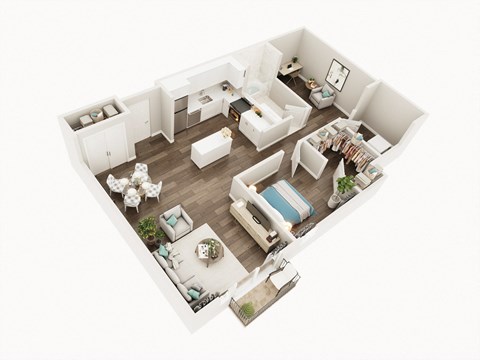 Floor plan for 1 bed, 1 bath, 864 sqft