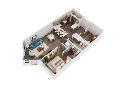 Floor plan for 1 bed, 1 bath, 845 sqft