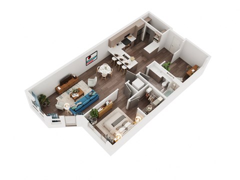 Floor plan for 1 bed, 1 bath, 848 sqft