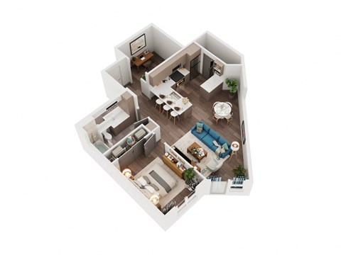 Floor plan for 1 bed, 1 bath, 868 sqft