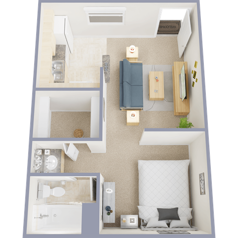 Floor plan for 1 bed, 1 bath, 460 sqft