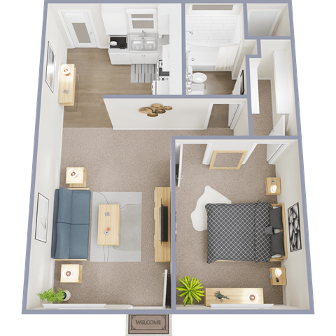 Floor plan for 1 bed, 1 bath, 555 sqft