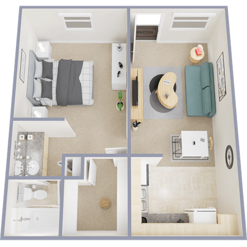 Floor plan for 1 bed, 1 bath, 550 sqft