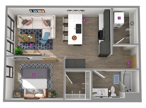 Floor plan for 1 bed, 1 bath, 655 sqft