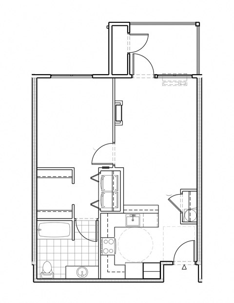 Floor plan for 1 bed, 1 bath, 714 sqft