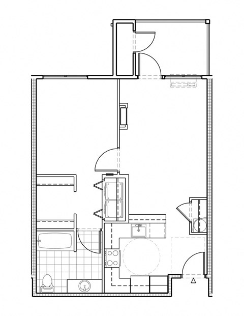 Floor plan for 1 bed, 1 bath, 714 sqft
