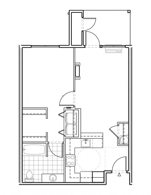 Floor plan for 1 bed, 1 bath, 704 sqft