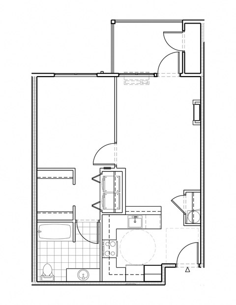 Floor plan for 1 bed, 1 bath, 708 sqft