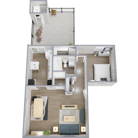 Floor plan for 1 bed, 1 bath, 745 sqft