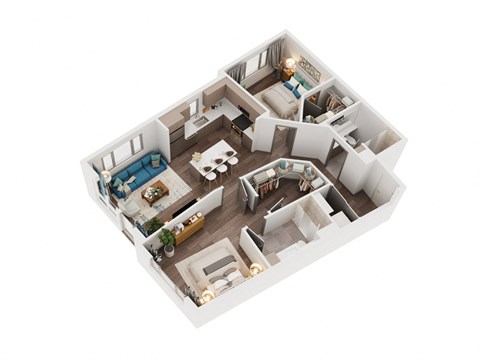 Floor plan for 2 beds, 2 baths, 1074 sqft