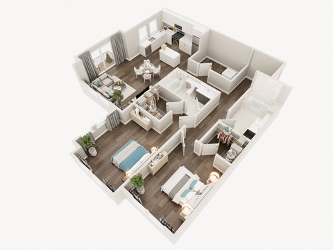 Floor plan for 2 beds, 2 baths, 1167 sqft