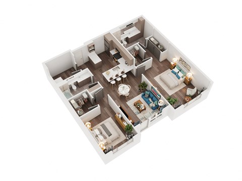Floor plan for 2 beds, 2 baths, 1083 sqft