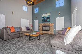 Clubroom with fireplace
