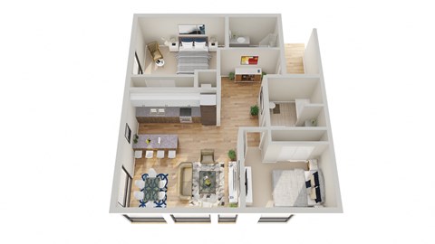 Floor plan for 2 beds, 2 baths, 1037 sqft