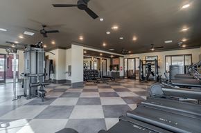 Florence apartment for rent - A spacious gym with a variety of equipment and a checkered floor.