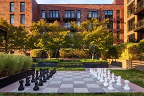 Portland apartment for rent - A giant chess board in front of a building.