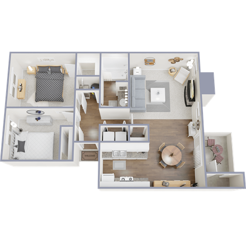 Floor plan for 2 beds, 1 bath, 875 sqft