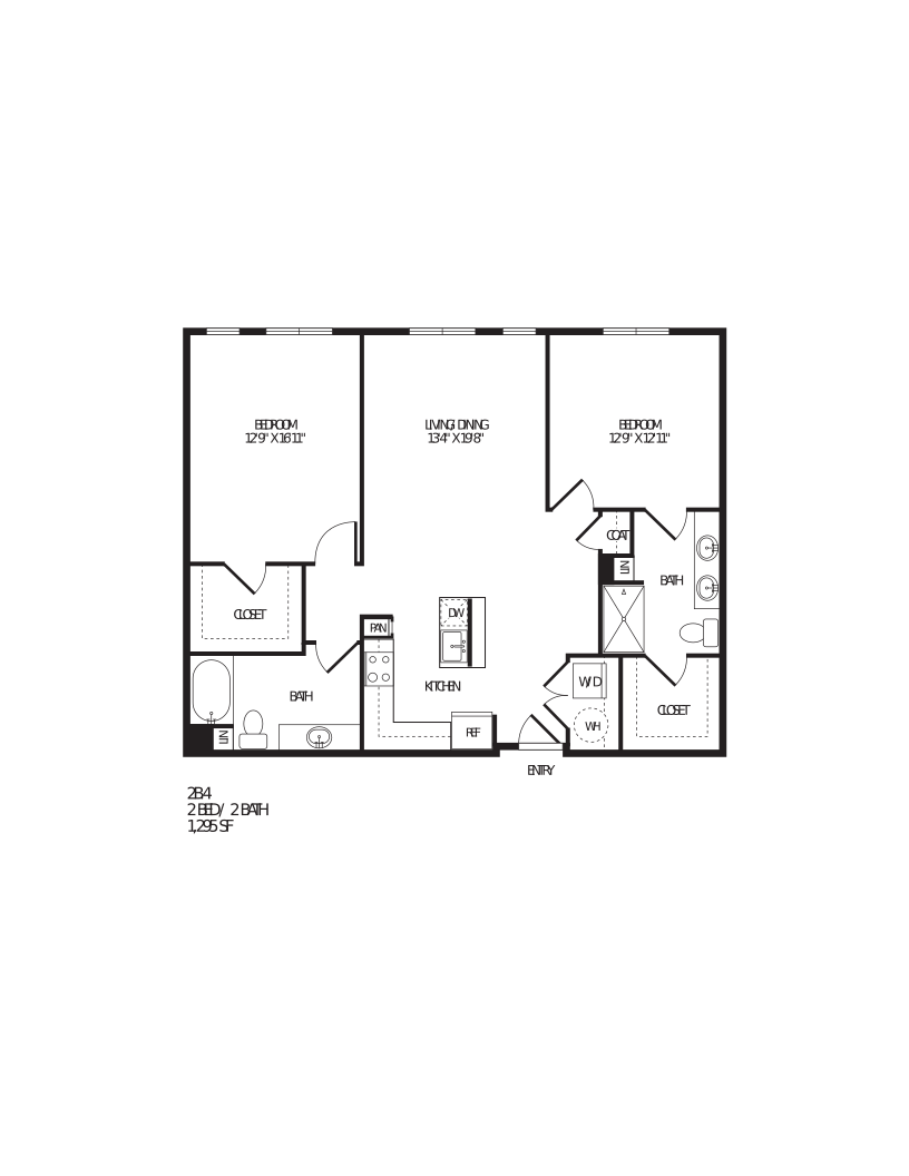 Floor plan for 2 beds, 2 baths, 1318 sqft