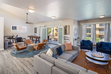 Pleasant Hill apartment for rent - A living room with a grey couch and a coffee table.