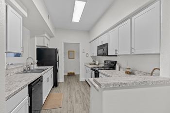 White shaker-style cabinetry