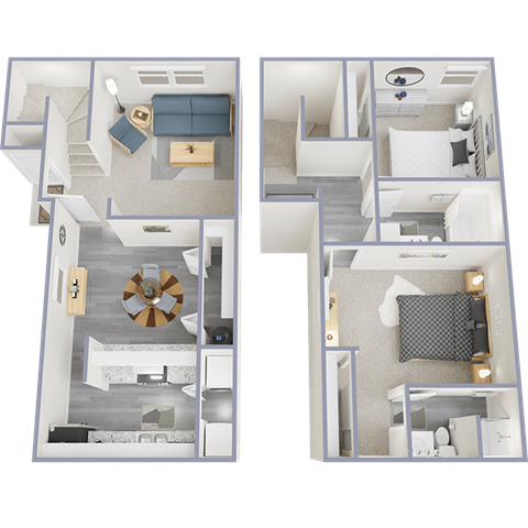 Floor plan for 2 beds, 2 baths, 1042 sqft
