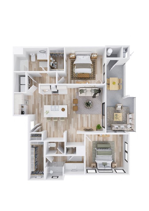 Floor plan for 2 beds, 2 baths, 1316 sqft