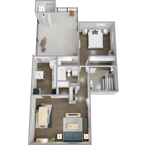 Floor plan for 2 beds, 1 bath, 885 sqft