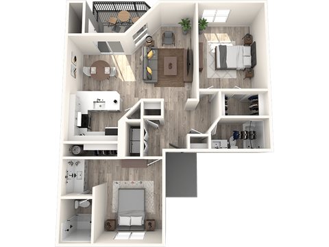 Floor plan for 2 beds, 2 baths, 987 sqft