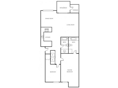 Floor plan for 2 beds, 2 baths, 985 sqft