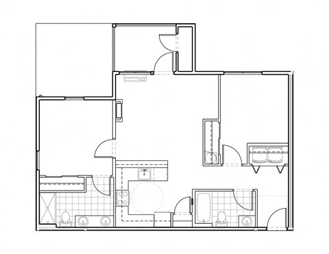 Floor plan for 2 beds, 2 baths, 965 sqft