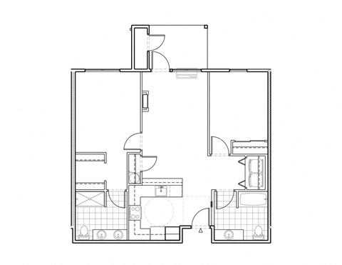 Floor plan for 2 beds, 2 baths, 1009 sqft