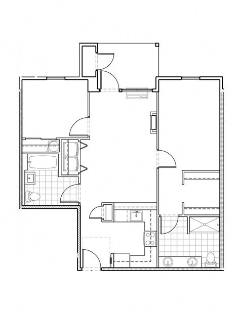 Floor plan for 2 beds, 2 baths, 955 sqft
